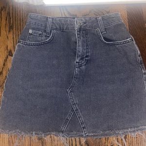 black denim distressed mini skirt